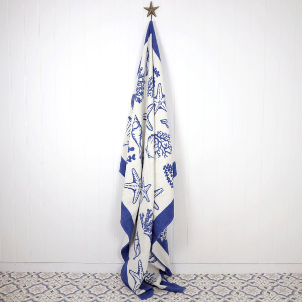 Reversible Shell Throw - Deep Blue & Ecru