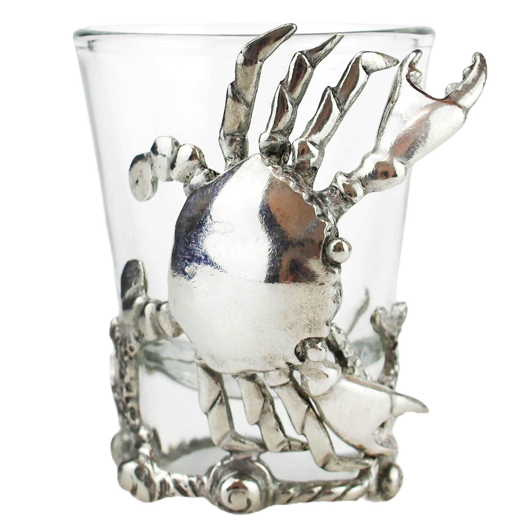Close up of Pewter Crab Shot Glass 