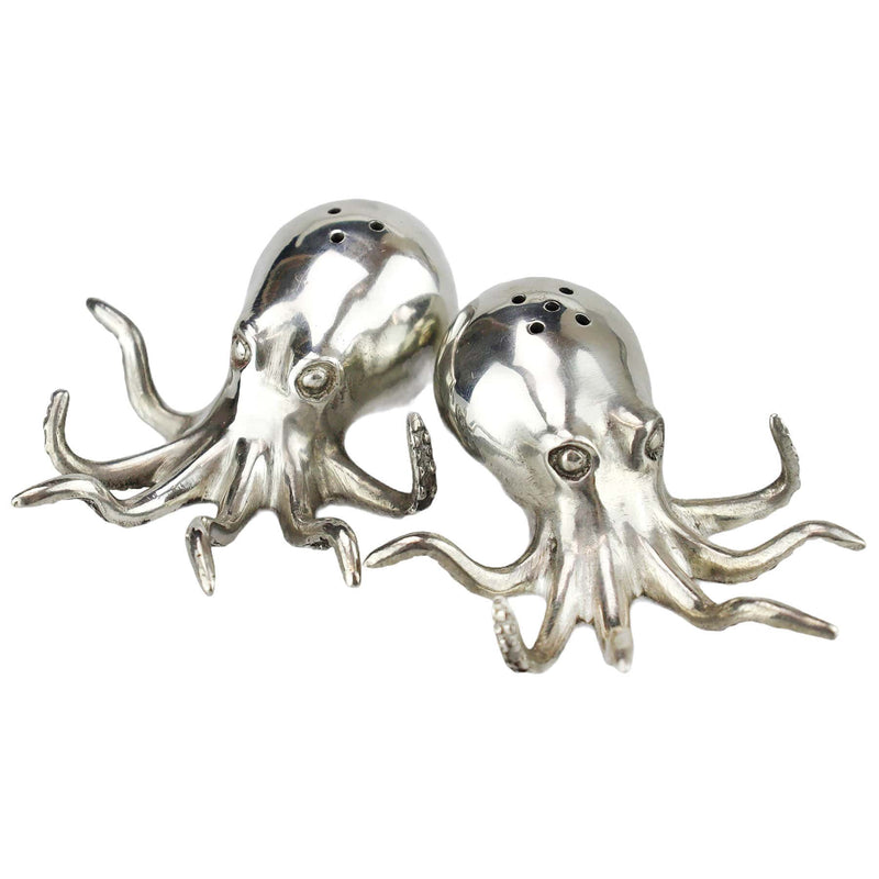 Close up of Pewter Octopus Salt and Pepper Shakers 