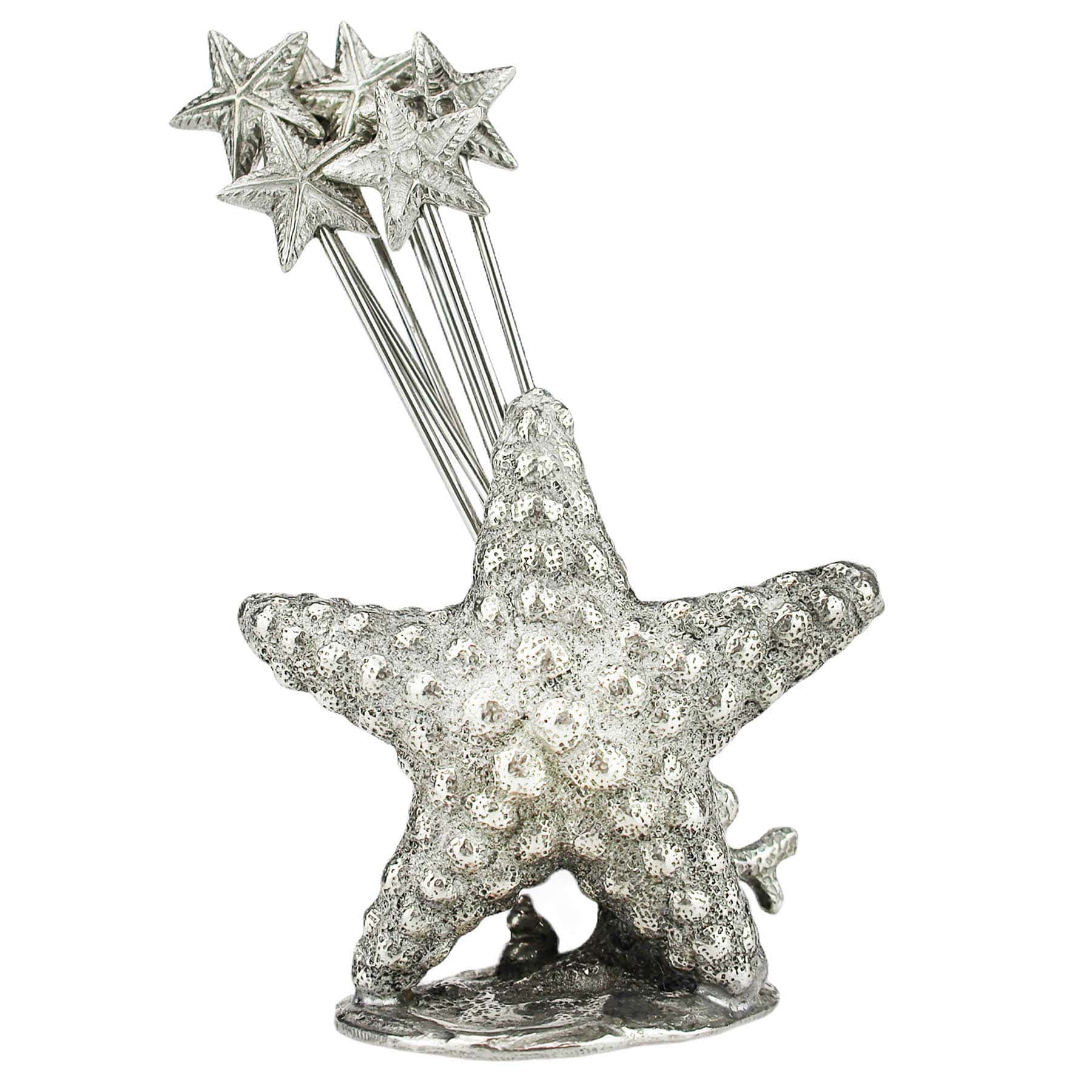 Close up of Pewter Starfish shaped Pick Set with starfish at one end of each of the picks
