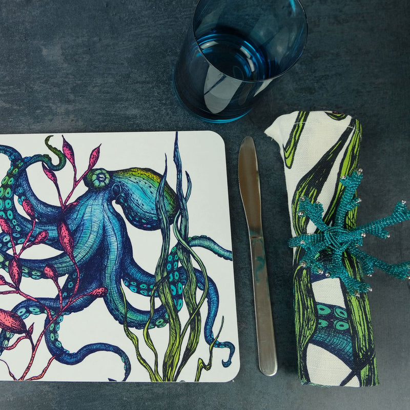 Set of 4 Turquoise Reef Napkin Rings -Kitchen & Dining- Cream Cornwall