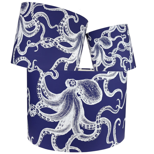 White On Marine Blue Octopus Lampshade -Homeware- Cream Cornwall