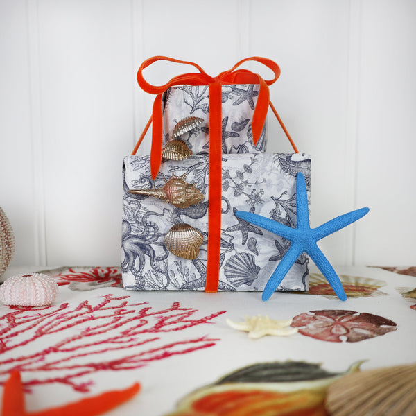 Long shot of Unique Cornish Coastal Wrapping Paper - Accessories and Gifting and Gift wrap - Cream Cornwall