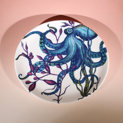 Bone China White plate with hand drawn illustration our Octopus Reef in various colours