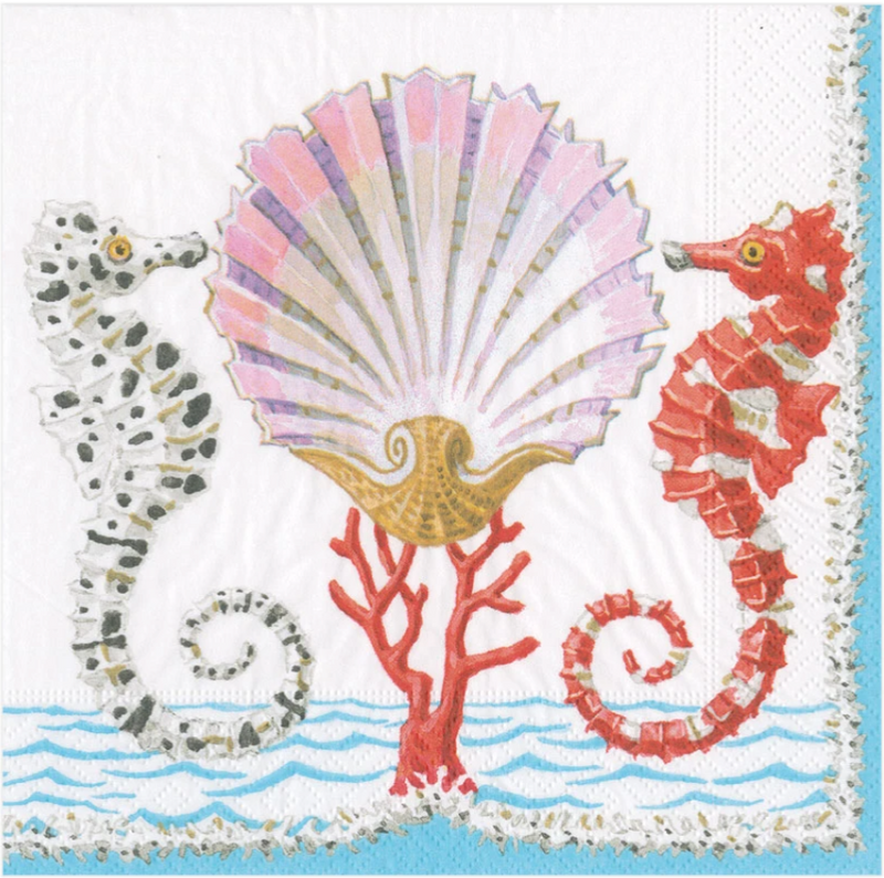 Seahorses and Shell Paper Napkins -Kitchen & Dining- Cream Cornwall