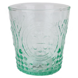 Aqua Fleur de Lys style glass tumbler