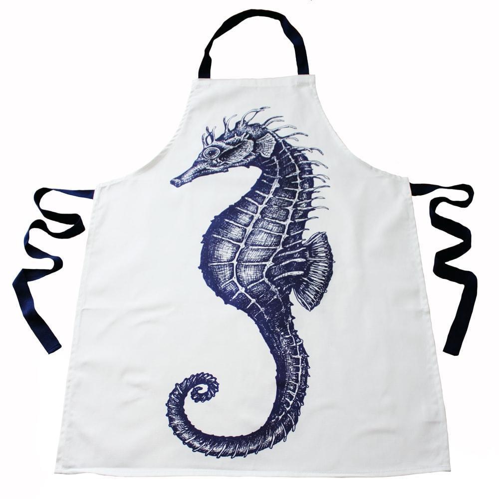 Blue And White Printed Cotton Apron With Seahorse Design -Kitchen & Dining- Cream Cornwall