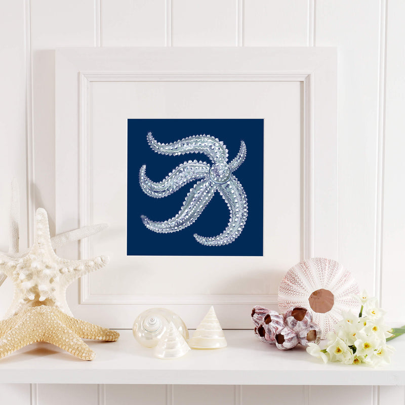Starfish Ink Blue Art Print  - 20cm & 30cm Square