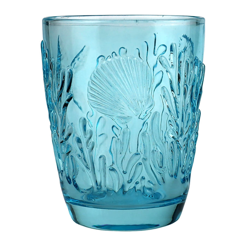 Turquoise coloured tumbler with embossed sea creatures