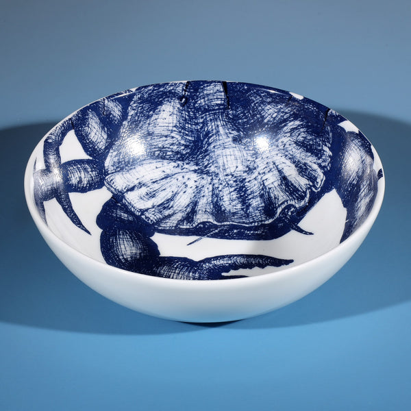 Bowl in Bone China in our Classic range in Navy and white in the Crab design