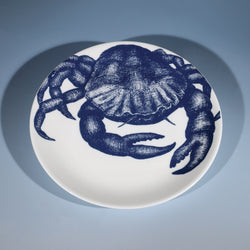 Bone China White plate with hand drawn illustration our classic Crab in Navy