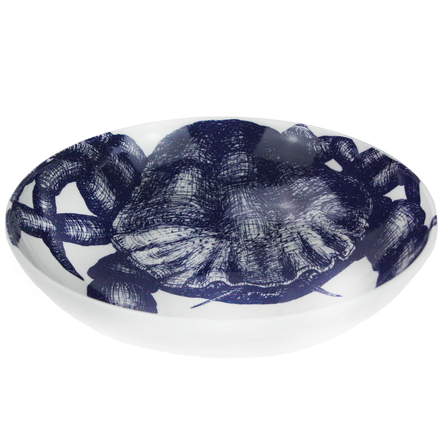 Pasta bowl in Bone China in our Classic range in Navy and white in the Crab design