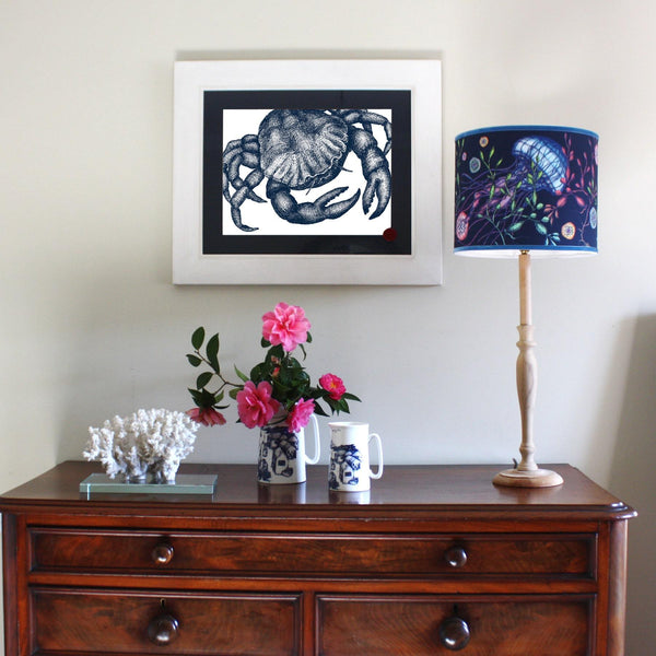Crab Art Print In Blue On White In Three Sizes - A2, A3 And A4 -Accessories- Cream Cornwall