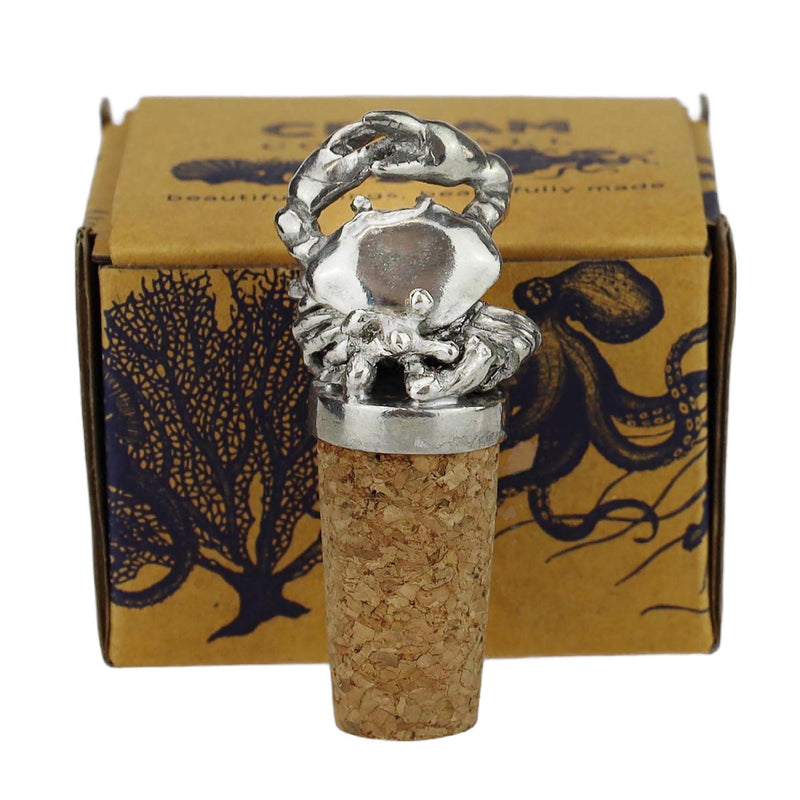 Pewter Crab Cork Stopper placed in front of the specially designed presentation box