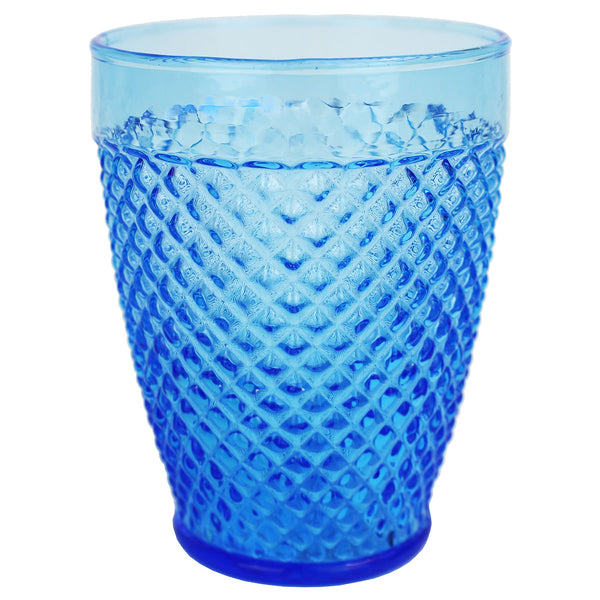 Aqua coloured Diamond cut glass tumbler