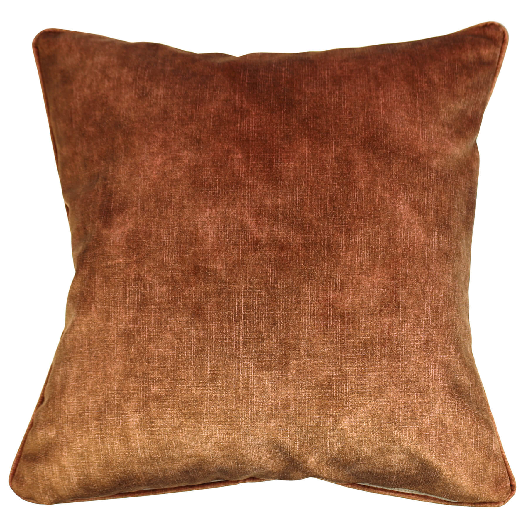 Copper coloured velvet cushion