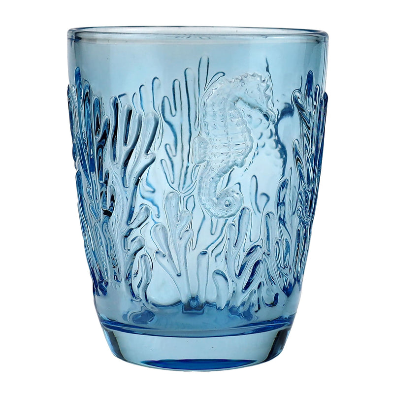 Blue coloured tumbler with embossed sea creatures