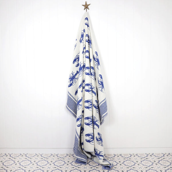 Reversible Lobster Throw - Deep Blue & Ecru
