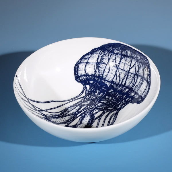 Bowl in Bone China in our Classic range in Navy and white in the Jellyfish  design