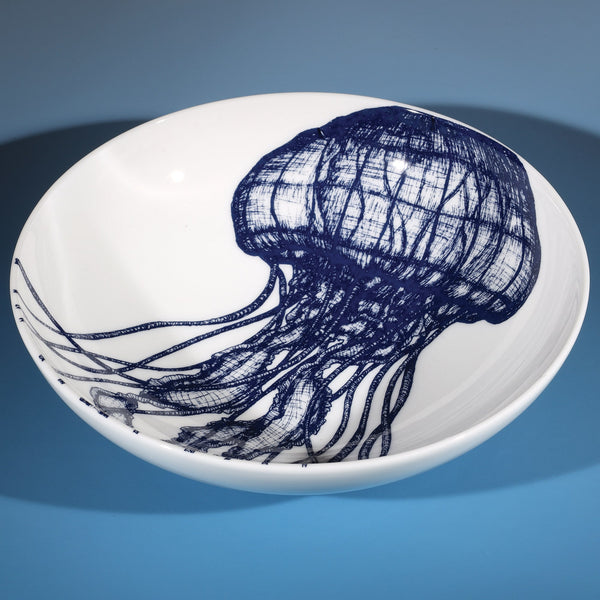 Pasta bowl in Bone China in our Classic range in Navy and white in the Jellyfish  design