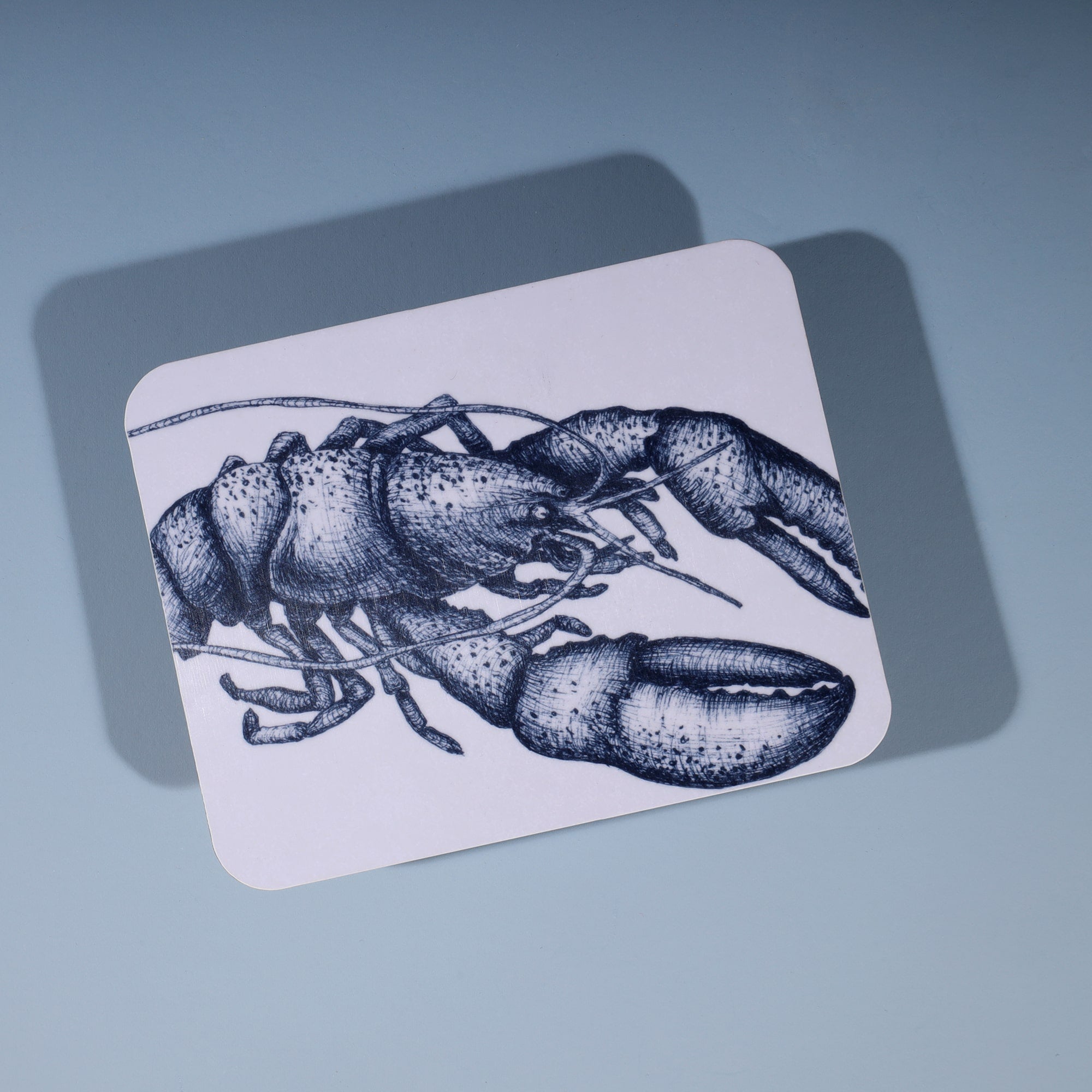Lobster Design in Navy on a white Coaster