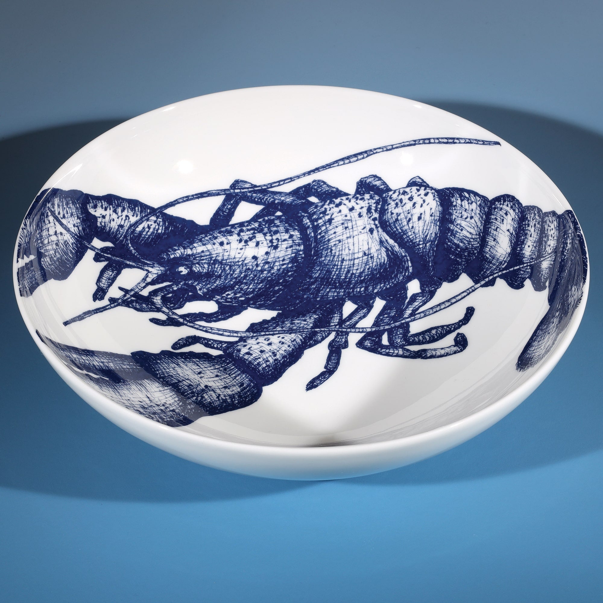 Pasta bowl in Bone China in our Classic range in Navy and white in the Lobster design