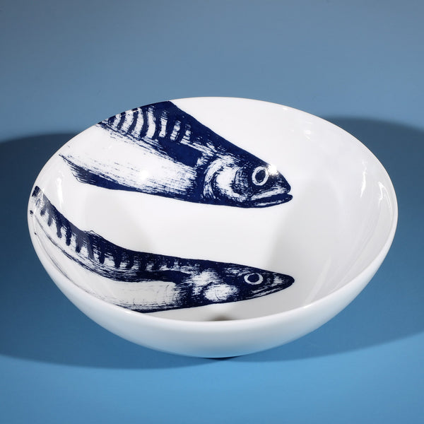 Bowl in Bone China in our Classic range in Navy and white in the Mackerel design