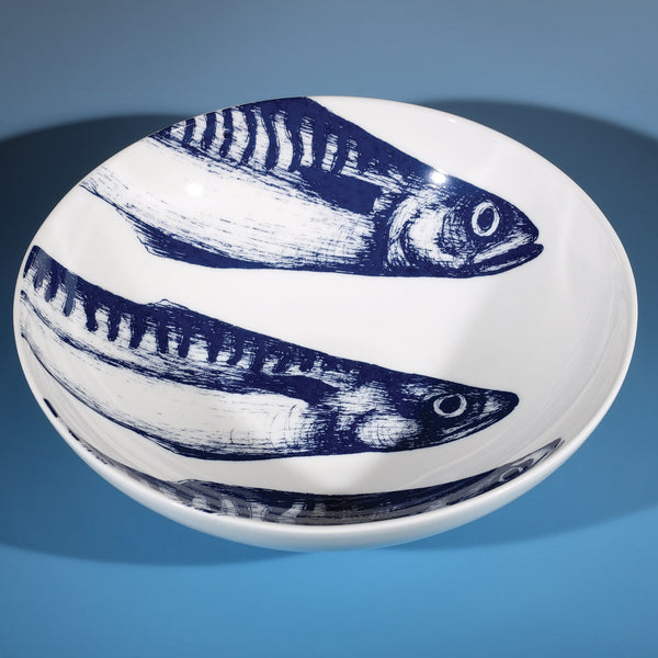 Pasta bowl in Bone China in our Classic range in Navy and white in the Mackerel design