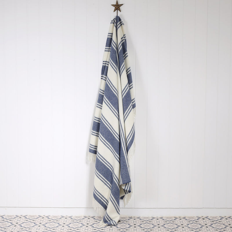 Merino Wool Blue and White Stripe Throw