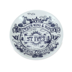 Nibbles bowl in Bone China in our Classic range in Navy and white in the St Ives design featuring a packet ship,a ships wheel,cherubs,a lighthouse and other nautical illustrations