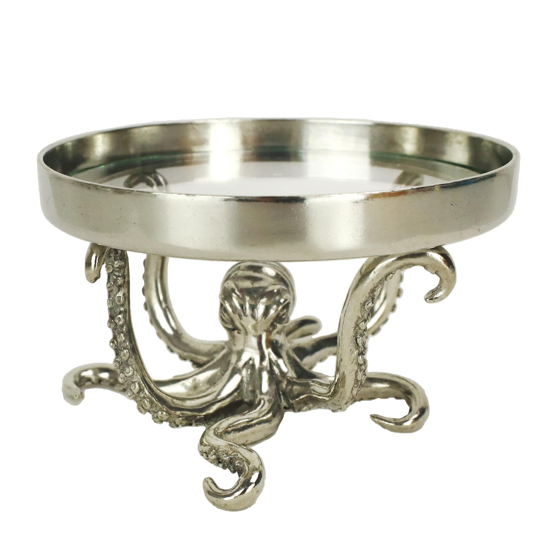 Close up of large Pewter Candle Holder with Octopus Base