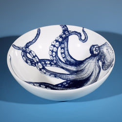 Bowl in Bone China in our Classic range in Navy and white in the Octopus design