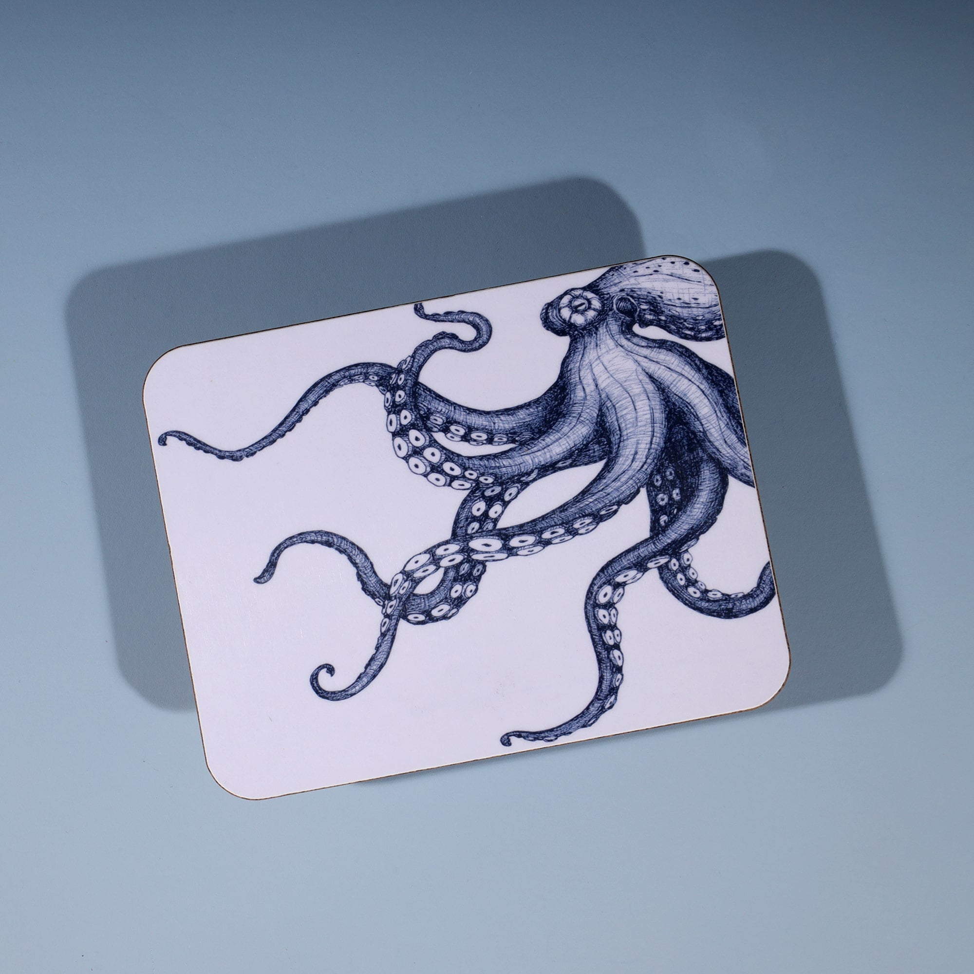 Octopus Design in Navy on a white Coaster