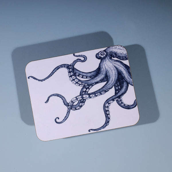 Blue And White Octopus Design Coaster