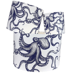 Marine Blue On White Octopus Lampshade -Homeware- Cream Cornwall