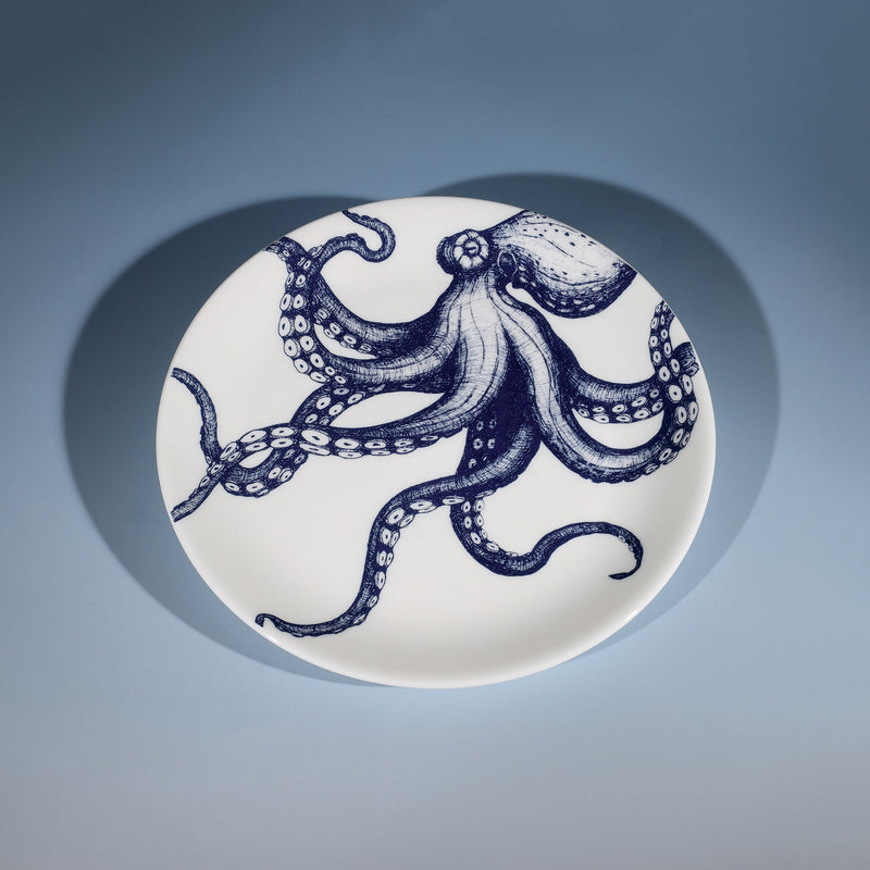 Bone China White side plate with hand drawn illustration  of our classic Octopus