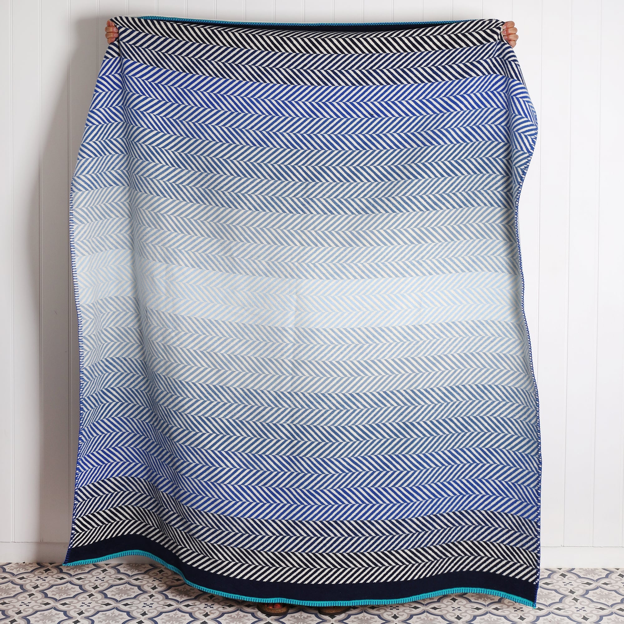 Coastal Perranporth Reversible Recycled Chevron Throw Cream Cornwall