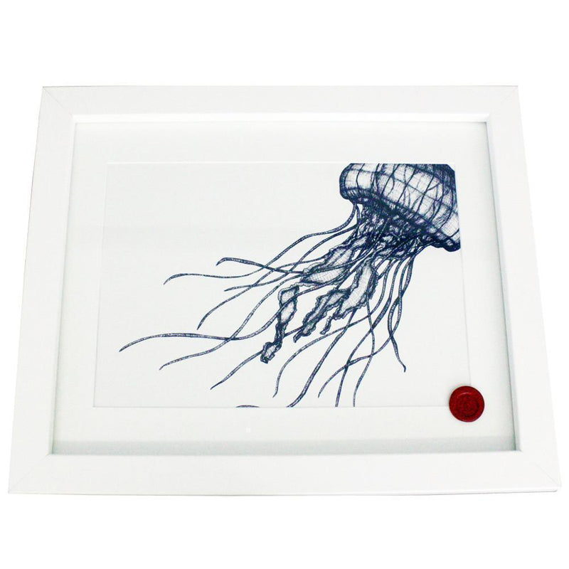 Jellyfish Art Print In Blue On White In Three Sizes - A2, A3 And A4 -Accessories- Cream Cornwall