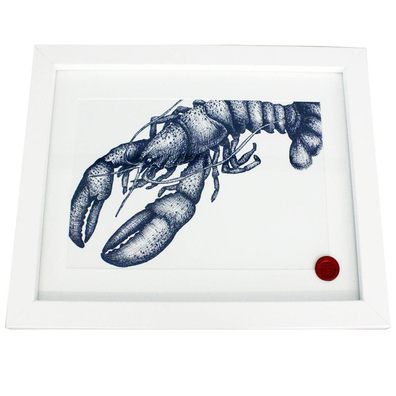 Lobster Art Print In Blue On White In Three Sizes - A2, A3 And A4 -Accessories- Cream Cornwall