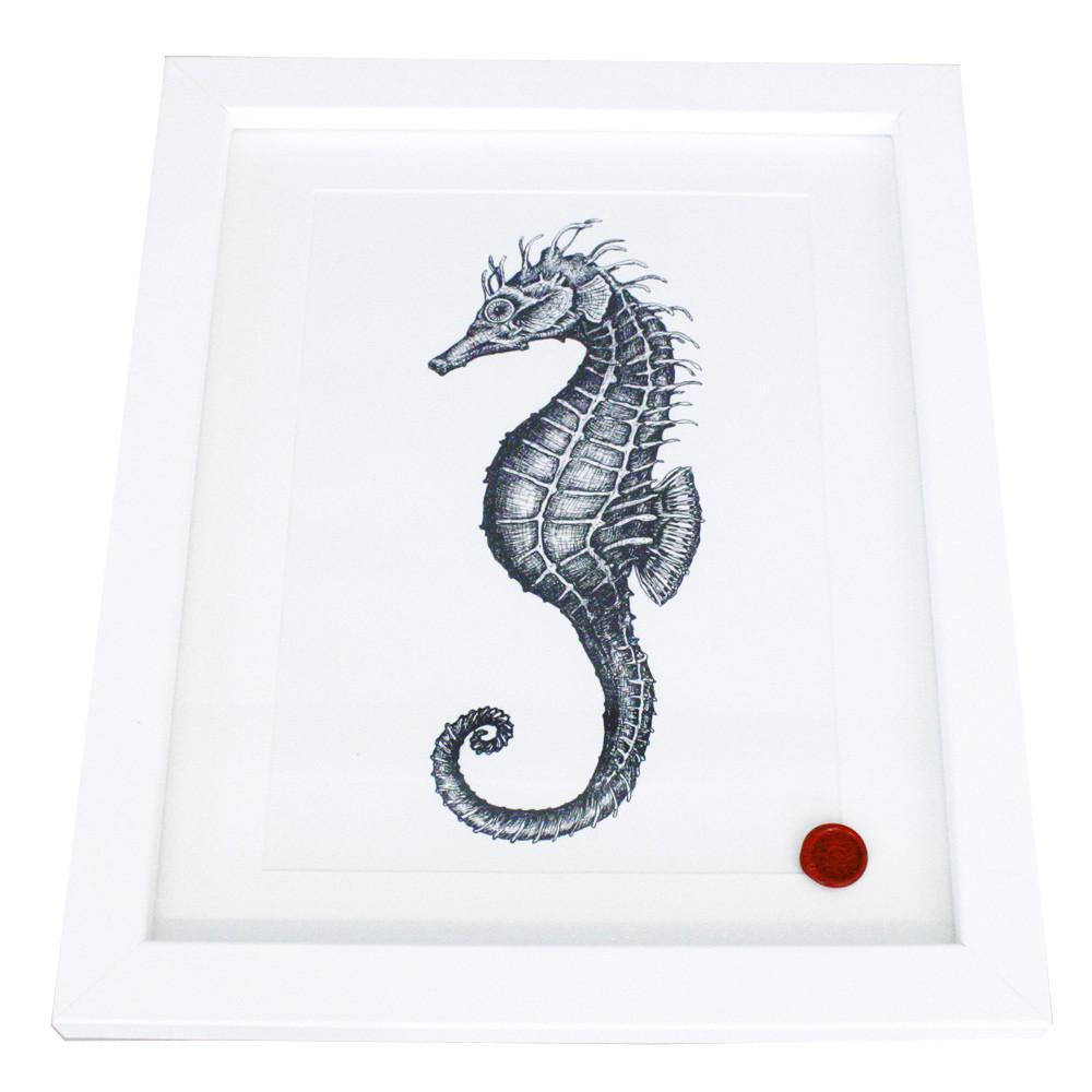 Seahorse Art Print In Blue On White In Three Sizes - A2, A3 And A4 -Accessories- Cream Cornwall