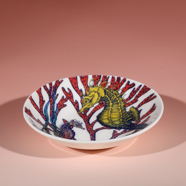 Nibbles bowl in Bone China in our colourful Reef range in the Seahorse design