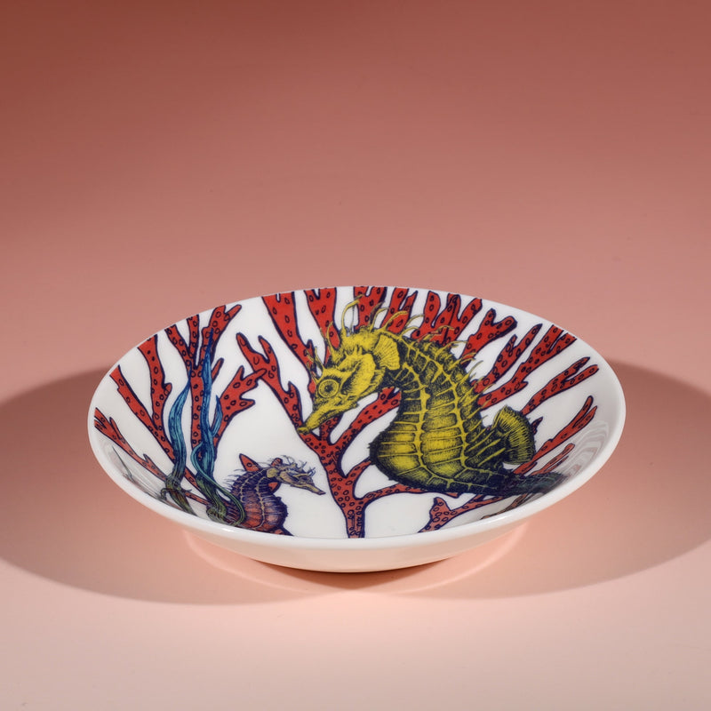 Nibbles bowl in Bone China in our colourful Reef range in the Seahorse design