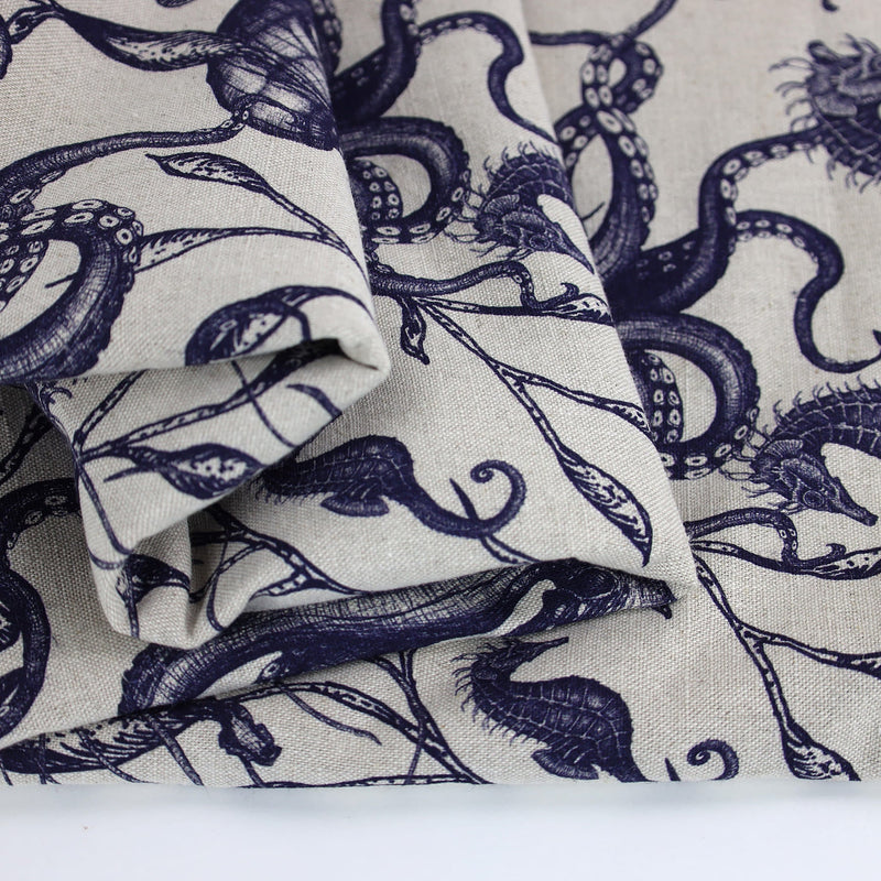 Close up of Sea Creatures and Seaweed Fabric- Homewares-Cream Cornwall