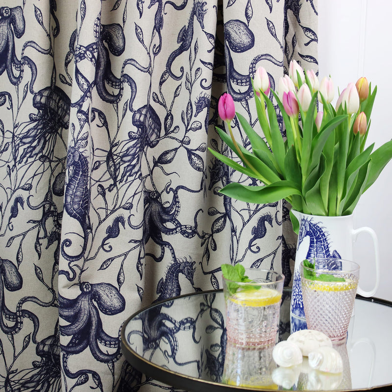 Lifestyle shot of Sea Creatures and Seaweed Fabric- Homewares-Cream Cornwall