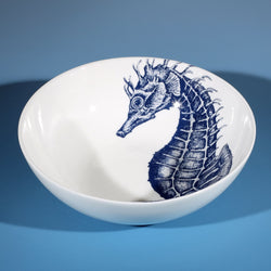 Bowl in Bone China in our Classic range in Navy and white in the Seahorse design