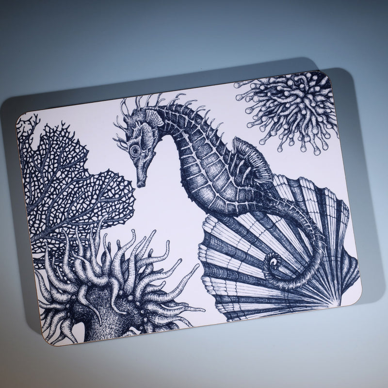 Blue And White Seahorse Design Placemat