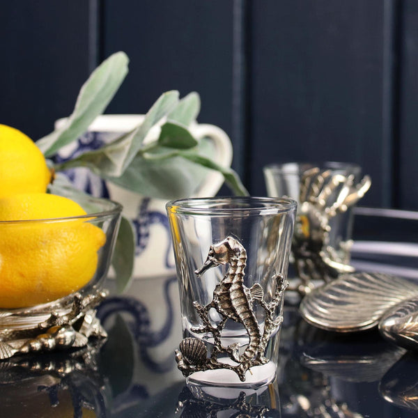 Side shot of Pewter Seahorse Shot Glass -Kitchen & Dining- Cream Cornwall