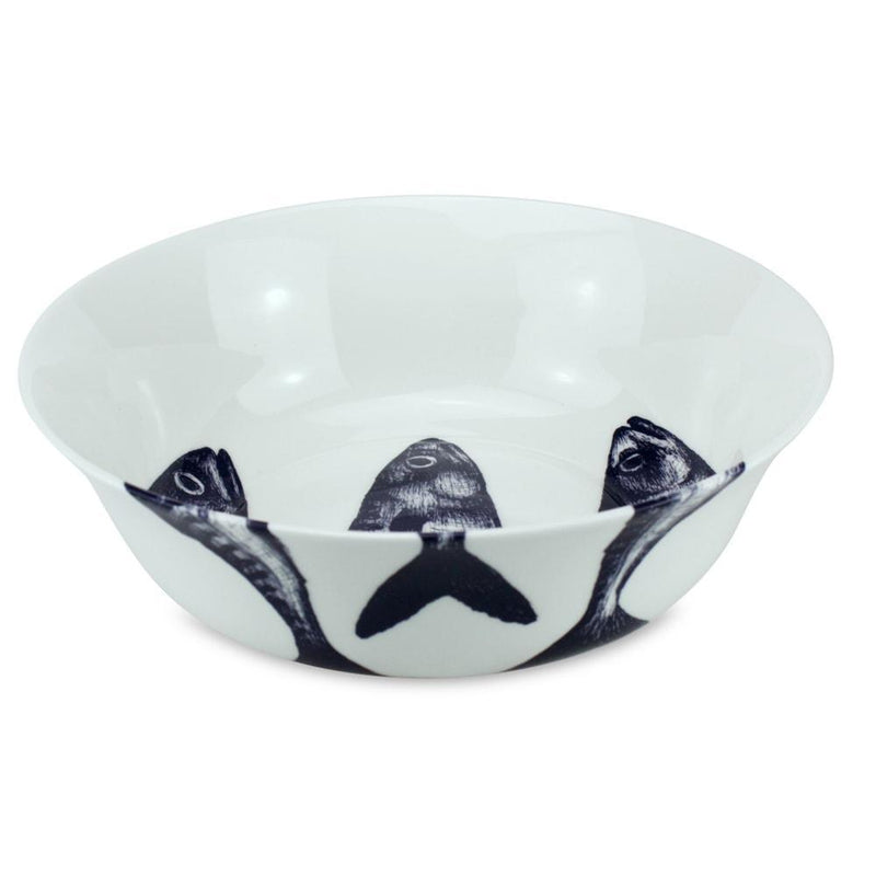 Serving bowl in Bone China in our Classic range in Navy and white in the Mackerel design
