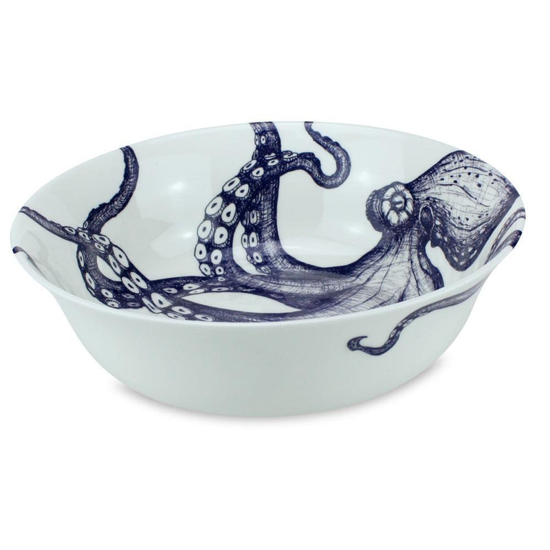 Serving bowl in Bone China in our Classic range in Navy and white in the Octopus  design