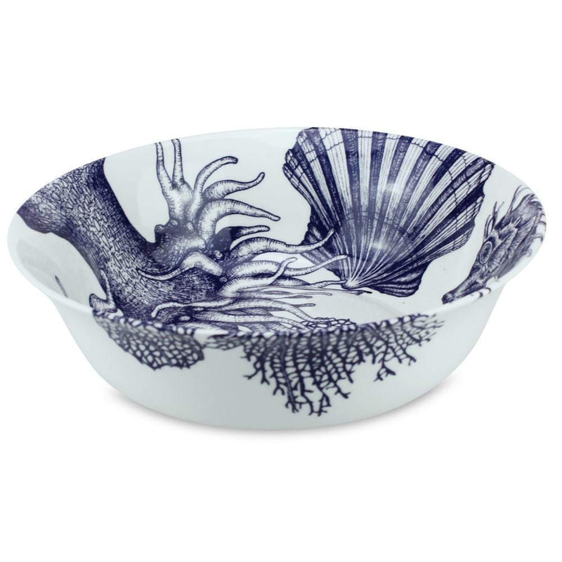 Serving bowl in Bone China in our Classic range in Navy and white in the Seahorse  design